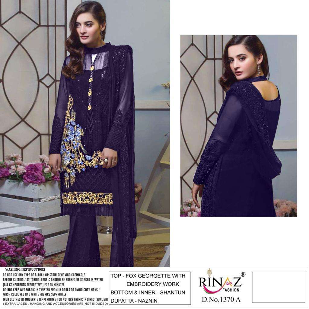 RINAZ FASHION PRESENT RINAZ D.NO 1370 A TO 1370 E SERIES SEMI STITCHED PAKISTANI DESIGNER SUITS IN WHOLESALE PRICE IN SURAT - SAI DRESSES