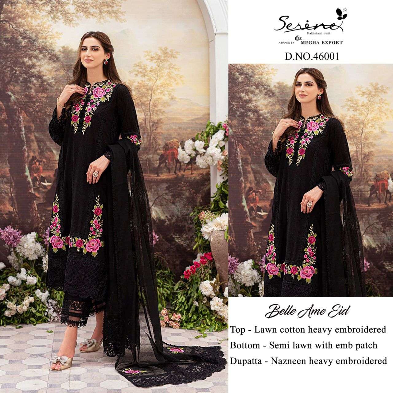 SERENE PRESENT BELLE AME EID LAWN COTTON EMBROIDERED PAKISTANI SUITS IN WHOLESALE PRICE IN SURAT - SAI DRESSES