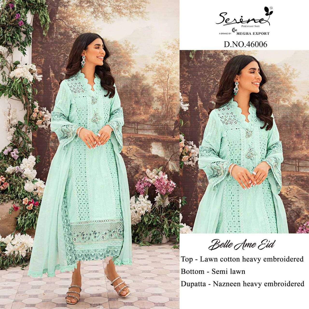 SERENE PRESENT BELLE AME EID LAWN COTTON EMBROIDERED PAKISTANI SUITS IN WHOLESALE PRICE IN SURAT - SAI DRESSES