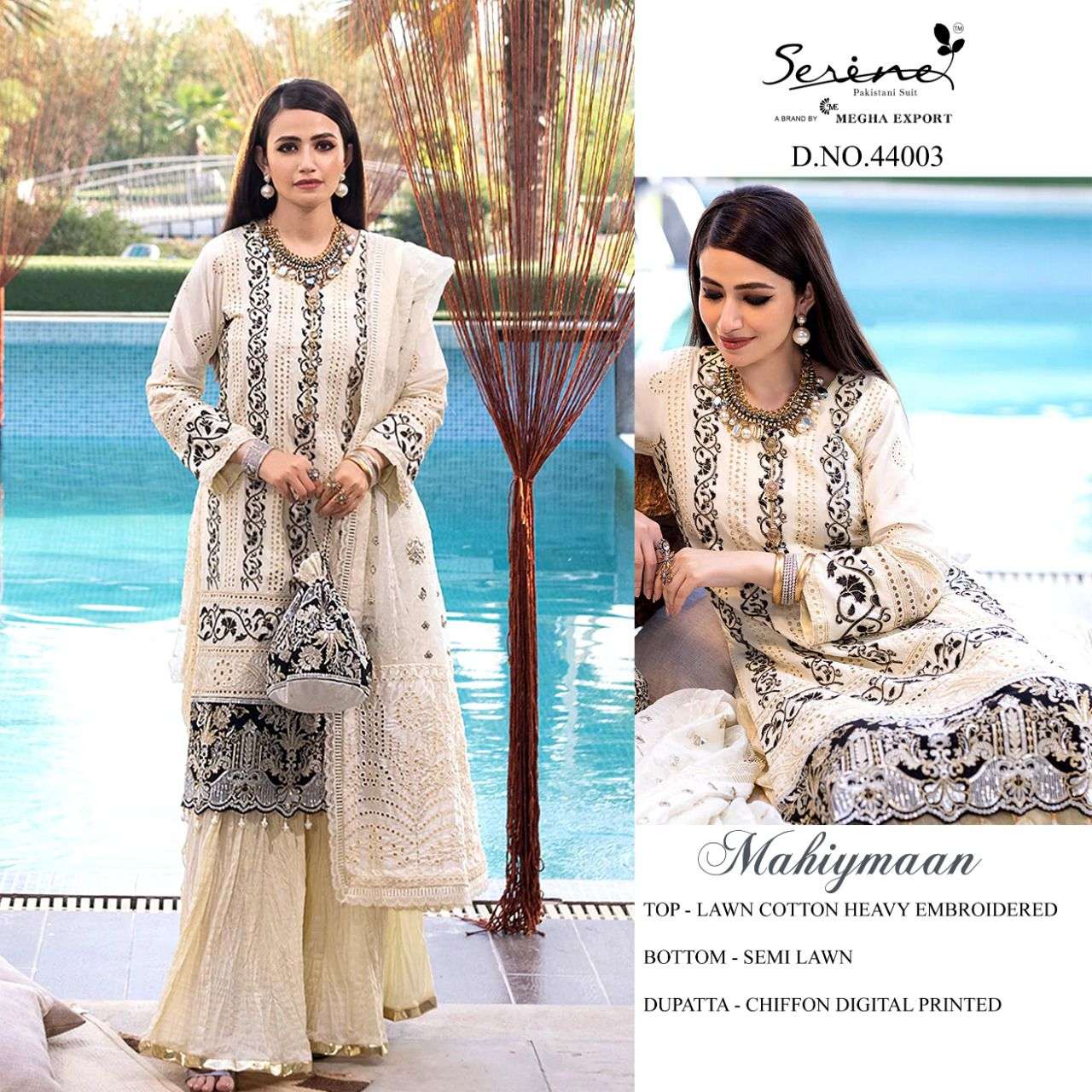 SERENE PRESENT MAHIYMAAN LAWN EMBROIDERED PAKISTANI DESIGNER SUITS IN WHOLESALE PRICE IN SURAT - SAI DRESSES