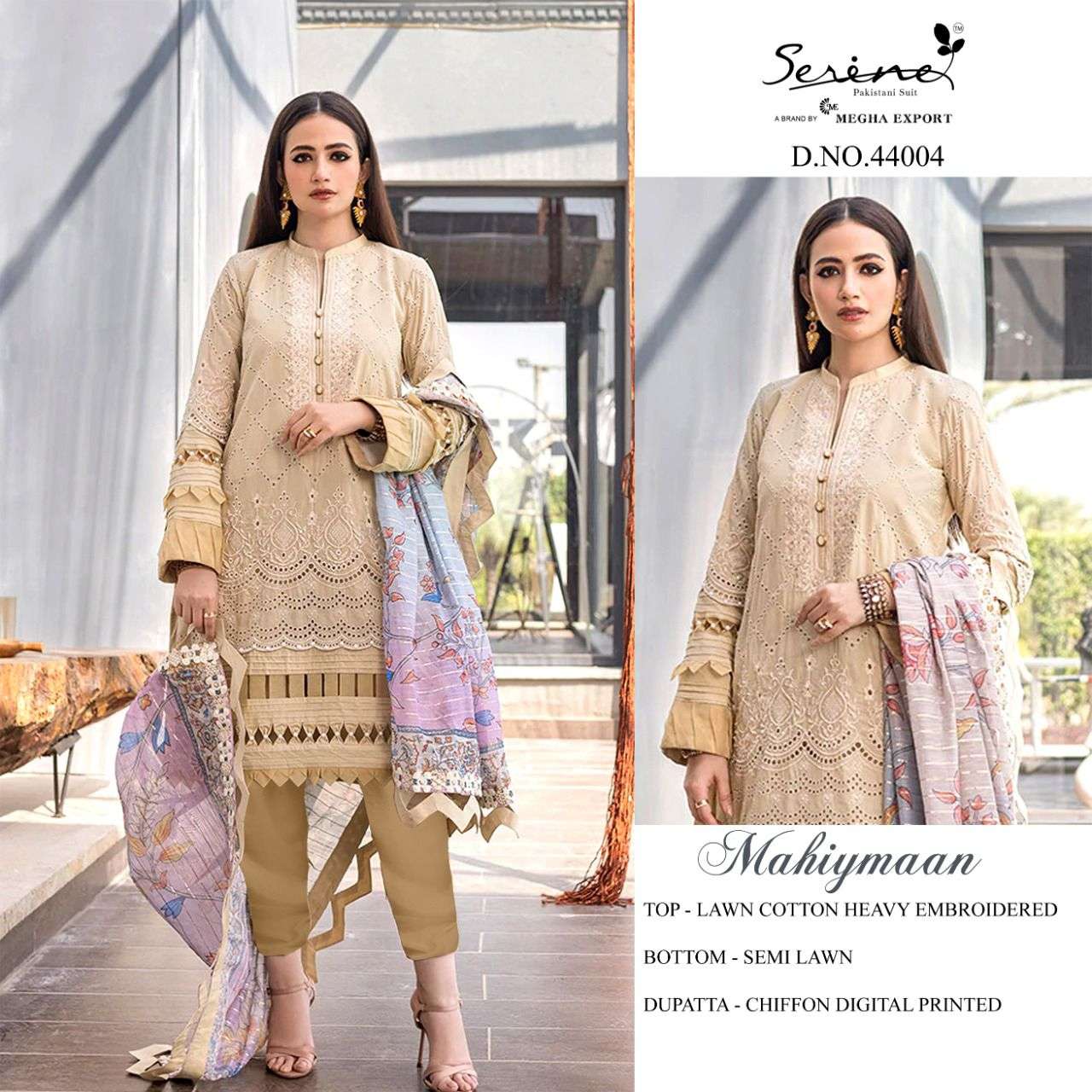 SERENE PRESENT MAHIYMAAN LAWN EMBROIDERED PAKISTANI DESIGNER SUITS IN WHOLESALE PRICE IN SURAT - SAI DRESSES
