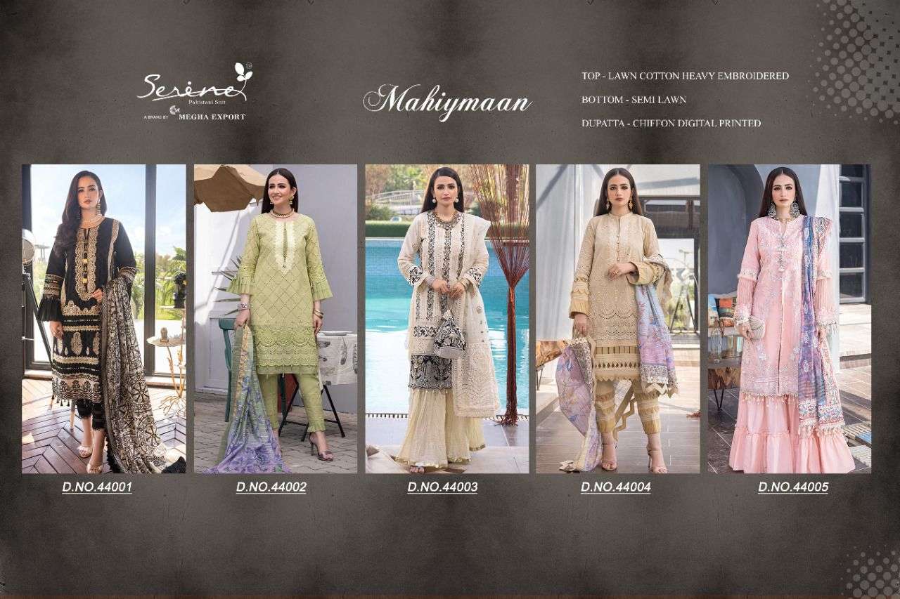 SERENE PRESENT MAHIYMAAN LAWN EMBROIDERED PAKISTANI DESIGNER SUITS IN WHOLESALE PRICE IN SURAT - SAI DRESSES