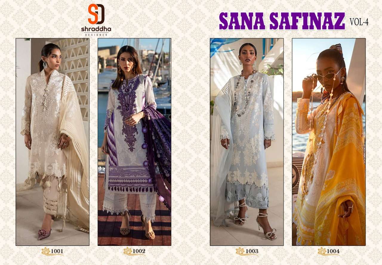 SHRADDHA DESIGNER PRESENT SANA SAFINAZ VOL 4 LAWN PAKISTANI DESIGNER SUITS IN WHOLESALE PRICE IN SURAT - SAI DRESSES 
