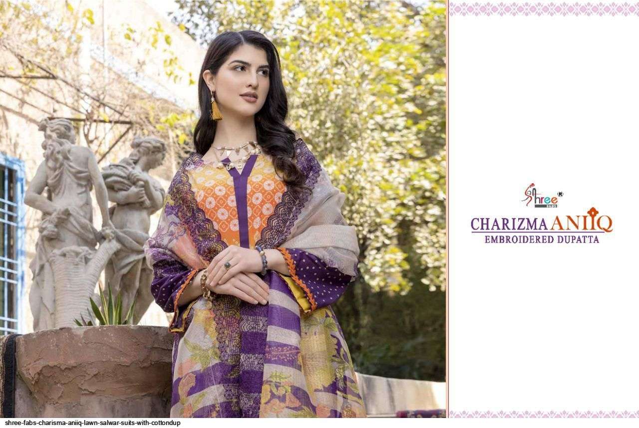SHREE FAB PRESENT CHARIZMA ANIIQ PURE LAWN WITH EMBROIDERED DUPATTA PAKISTANI DESIGNER SUITS IN WHOLESALE PRICE IN SURAT - SAI DRESSES