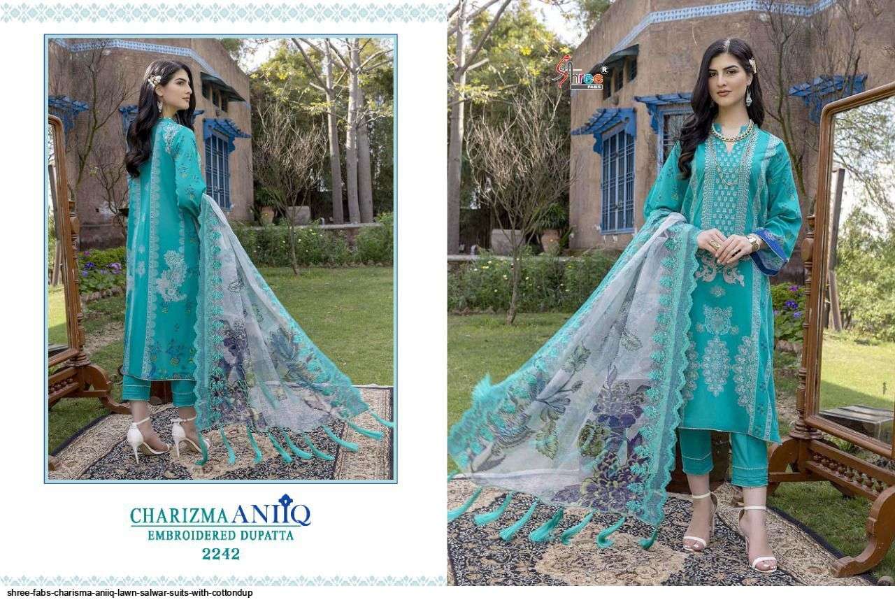 SHREE FAB PRESENT CHARIZMA ANIIQ PURE LAWN WITH EMBROIDERED DUPATTA PAKISTANI DESIGNER SUITS IN WHOLESALE PRICE IN SURAT - SAI DRESSES