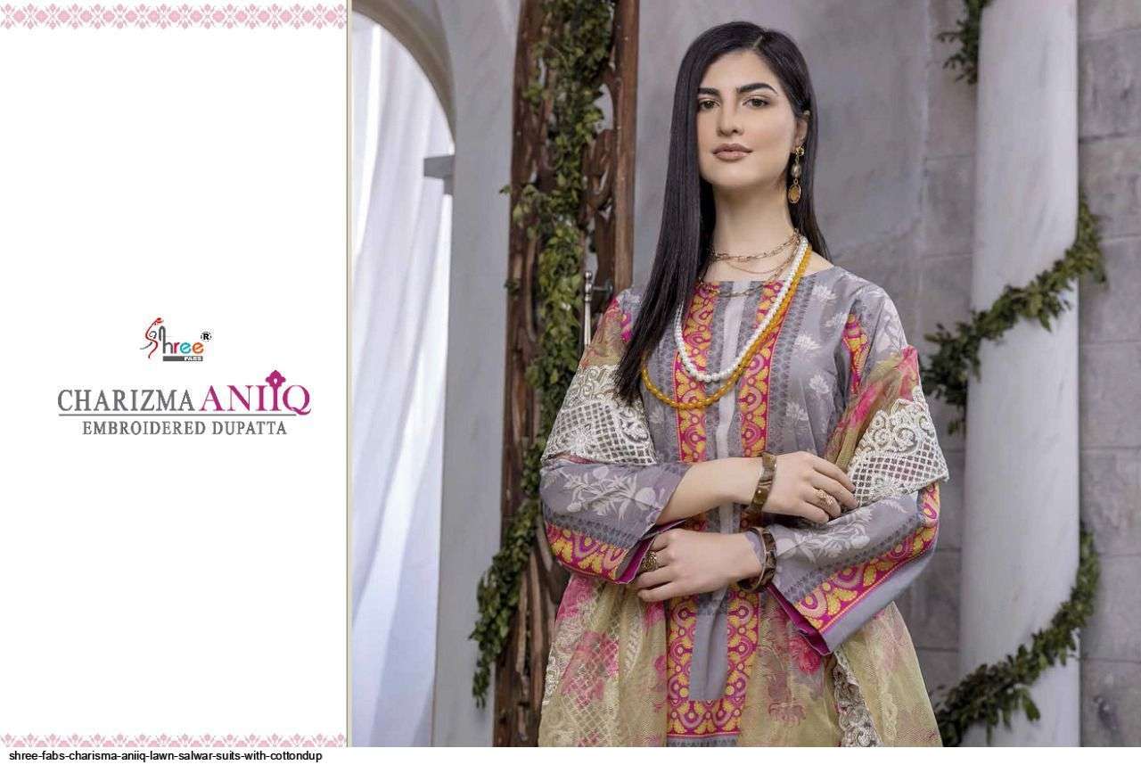 SHREE FAB PRESENT CHARIZMA ANIIQ PURE LAWN WITH EMBROIDERED DUPATTA PAKISTANI DESIGNER SUITS IN WHOLESALE PRICE IN SURAT - SAI DRESSES