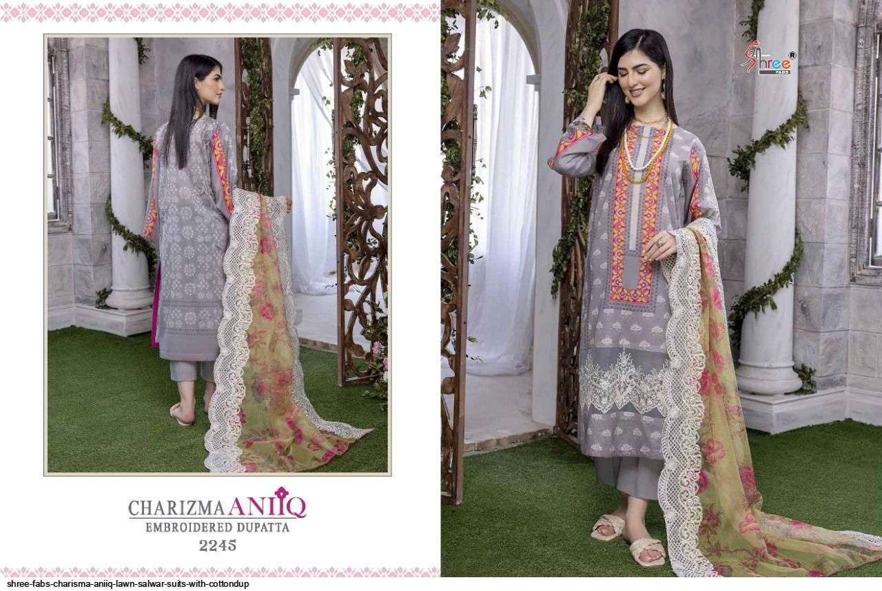 SHREE FAB PRESENT CHARIZMA ANIIQ PURE LAWN WITH EMBROIDERED DUPATTA PAKISTANI DESIGNER SUITS IN WHOLESALE PRICE IN SURAT - SAI DRESSES