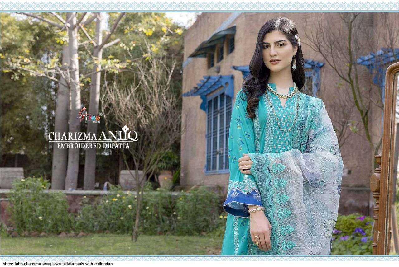 SHREE FAB PRESENT CHARIZMA ANIIQ PURE LAWN WITH EMBROIDERED DUPATTA PAKISTANI DESIGNER SUITS IN WHOLESALE PRICE IN SURAT - SAI DRESSES