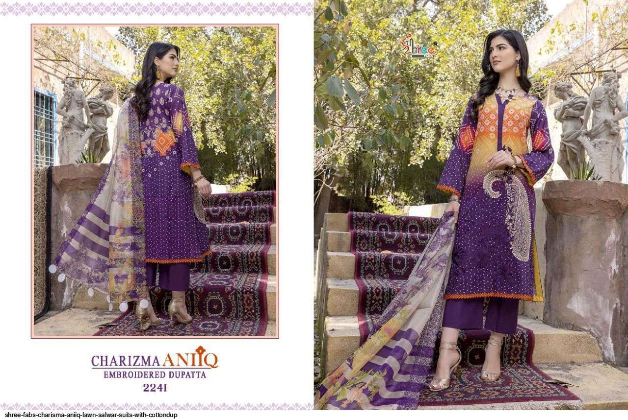 SHREE FAB PRESENT CHARIZMA ANIIQ PURE LAWN WITH EMBROIDERED DUPATTA PAKISTANI DESIGNER SUITS IN WHOLESALE PRICE IN SURAT - SAI DRESSES