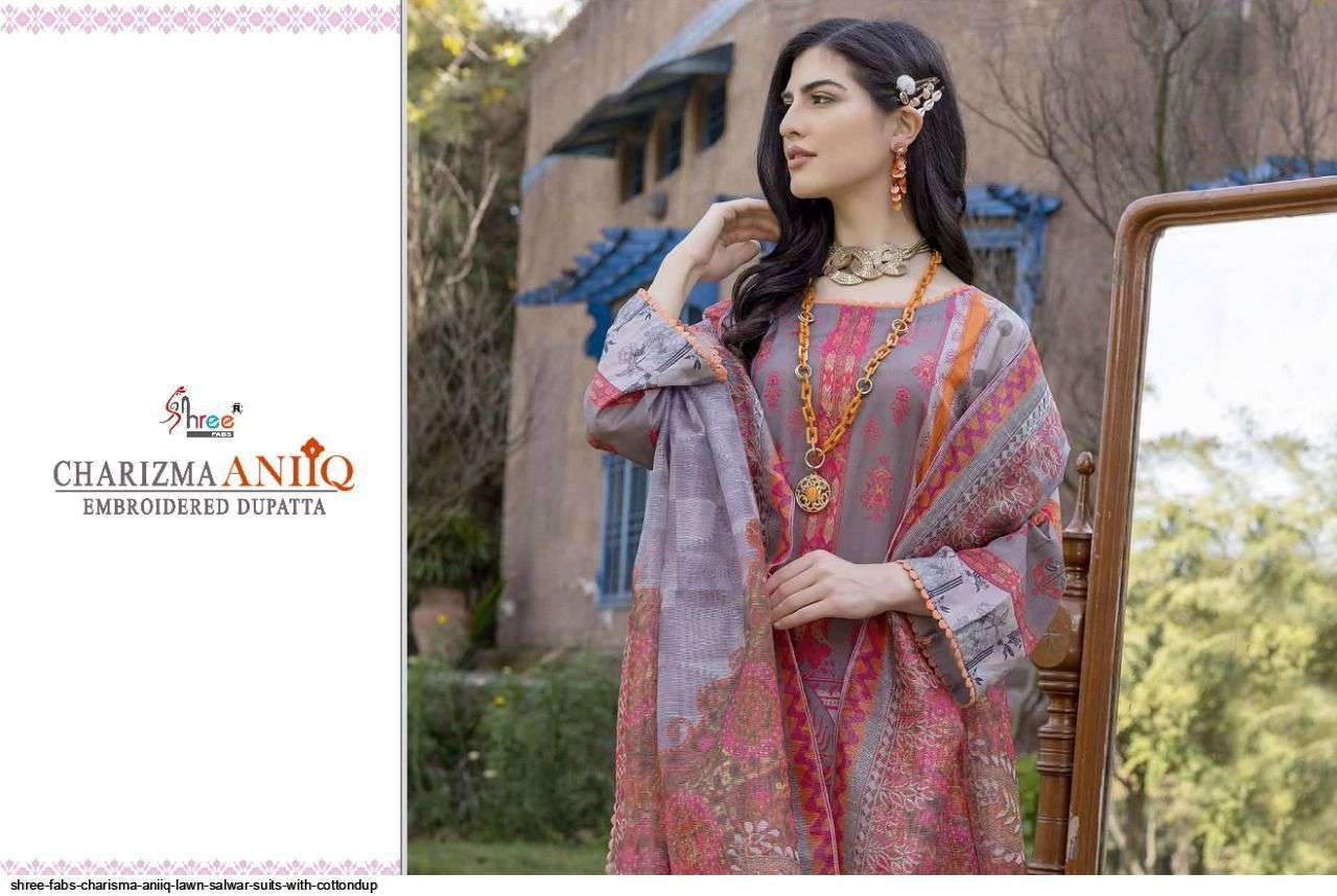 SHREE FAB PRESENT CHARIZMA ANIIQ PURE LAWN WITH EMBROIDERED DUPATTA PAKISTANI DESIGNER SUITS IN WHOLESALE PRICE IN SURAT - SAI DRESSES