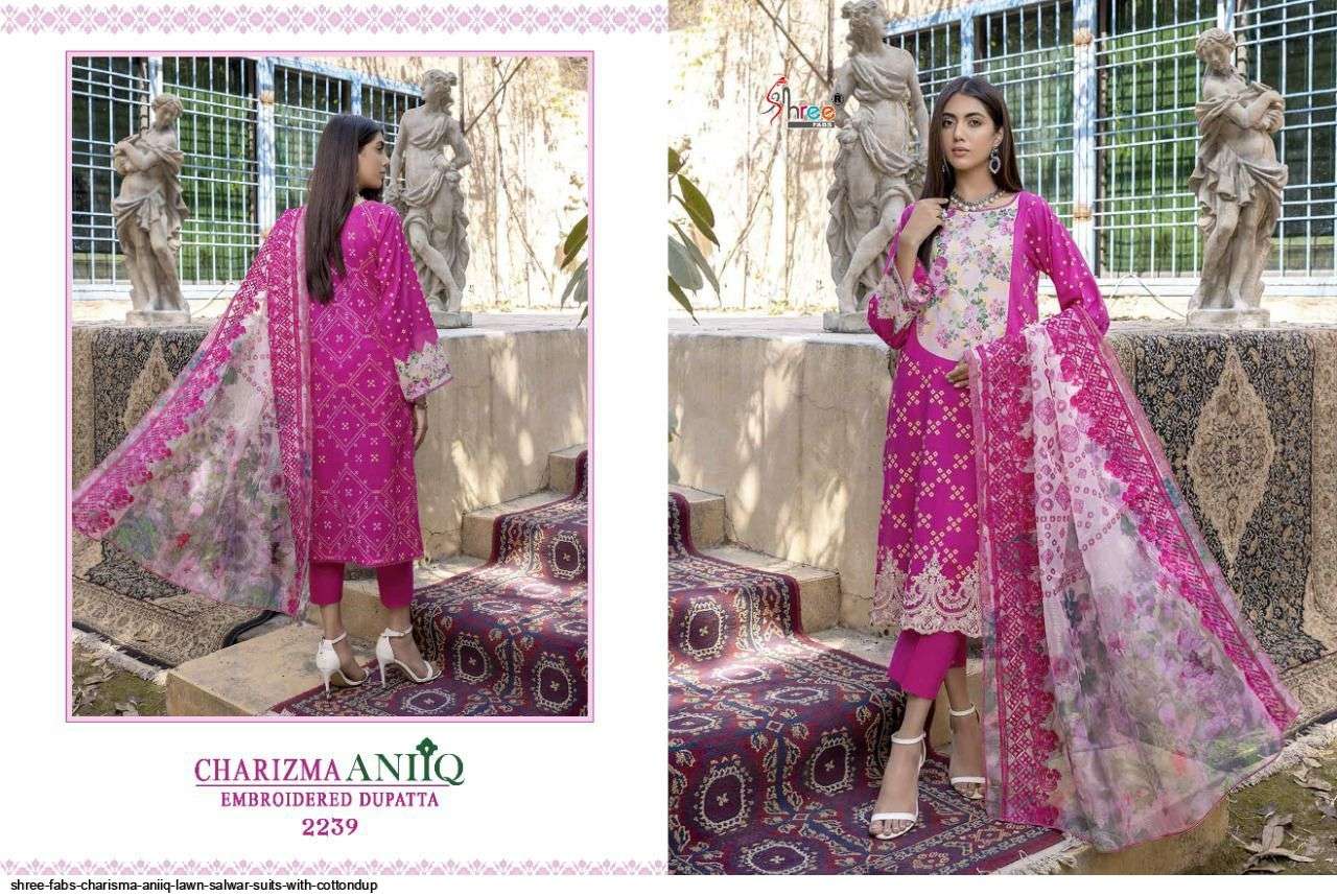 SHREE FAB PRESENT CHARIZMA ANIIQ PURE LAWN WITH EMBROIDERED DUPATTA PAKISTANI DESIGNER SUITS IN WHOLESALE PRICE IN SURAT - SAI DRESSES