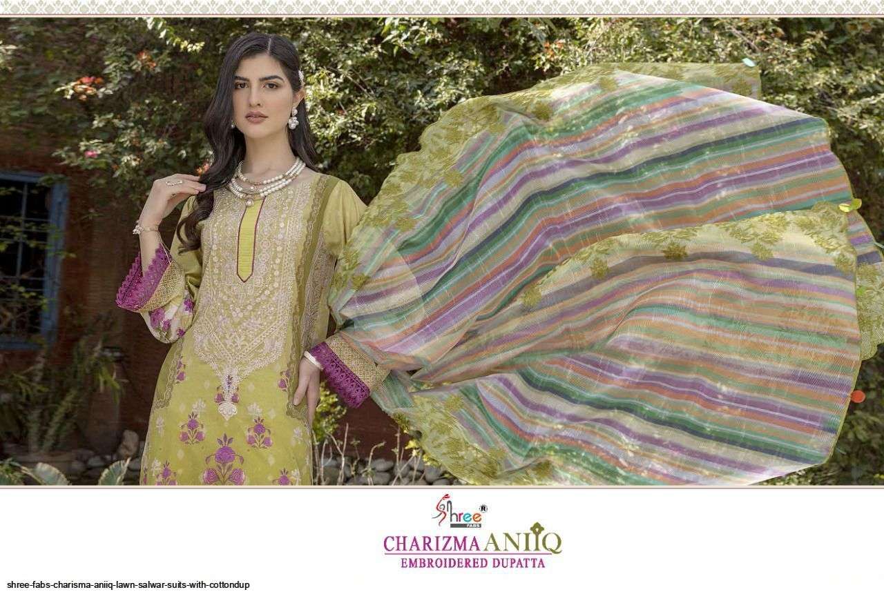 SHREE FAB PRESENT CHARIZMA ANIIQ PURE LAWN WITH EMBROIDERED DUPATTA PAKISTANI DESIGNER SUITS IN WHOLESALE PRICE IN SURAT - SAI DRESSES
