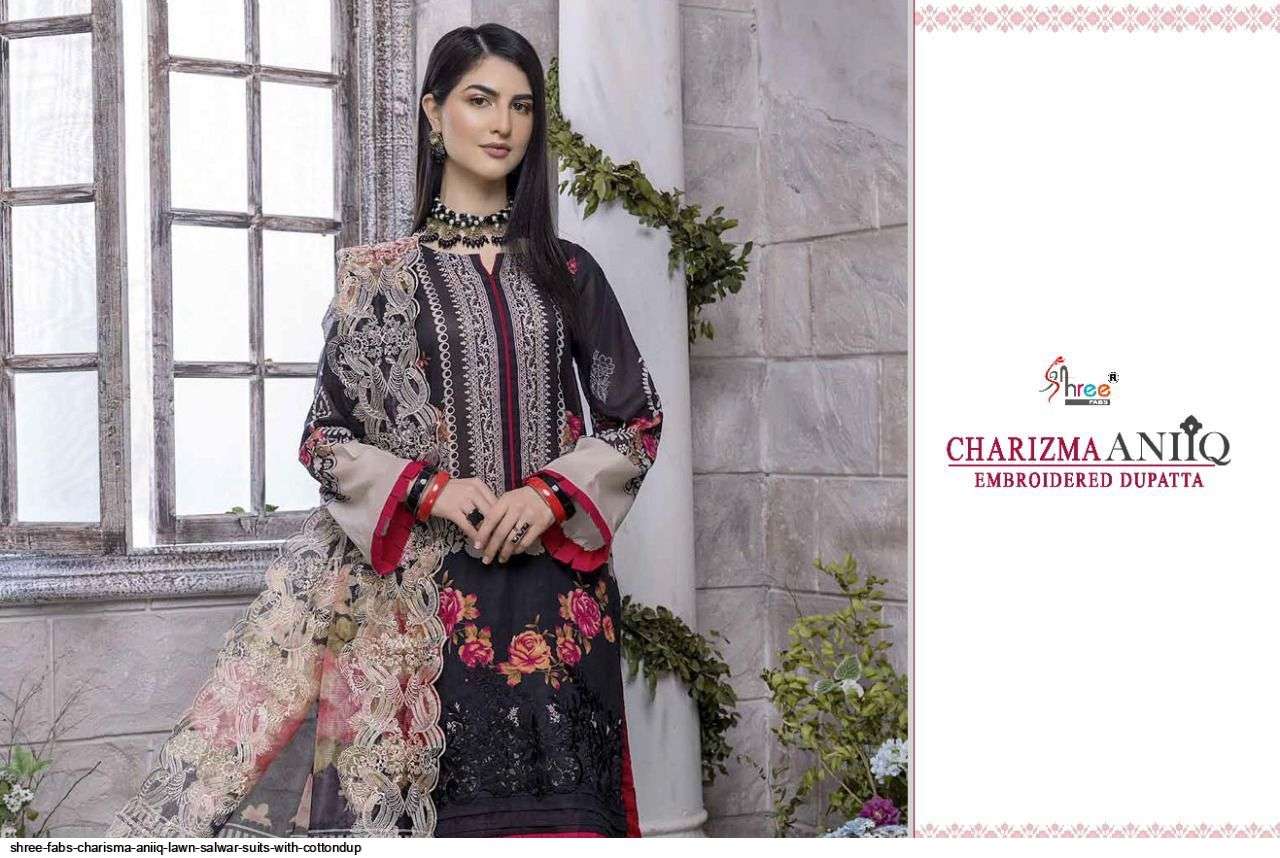 SHREE FAB PRESENT CHARIZMA ANIIQ PURE LAWN WITH EMBROIDERED DUPATTA PAKISTANI DESIGNER SUITS IN WHOLESALE PRICE IN SURAT - SAI DRESSES