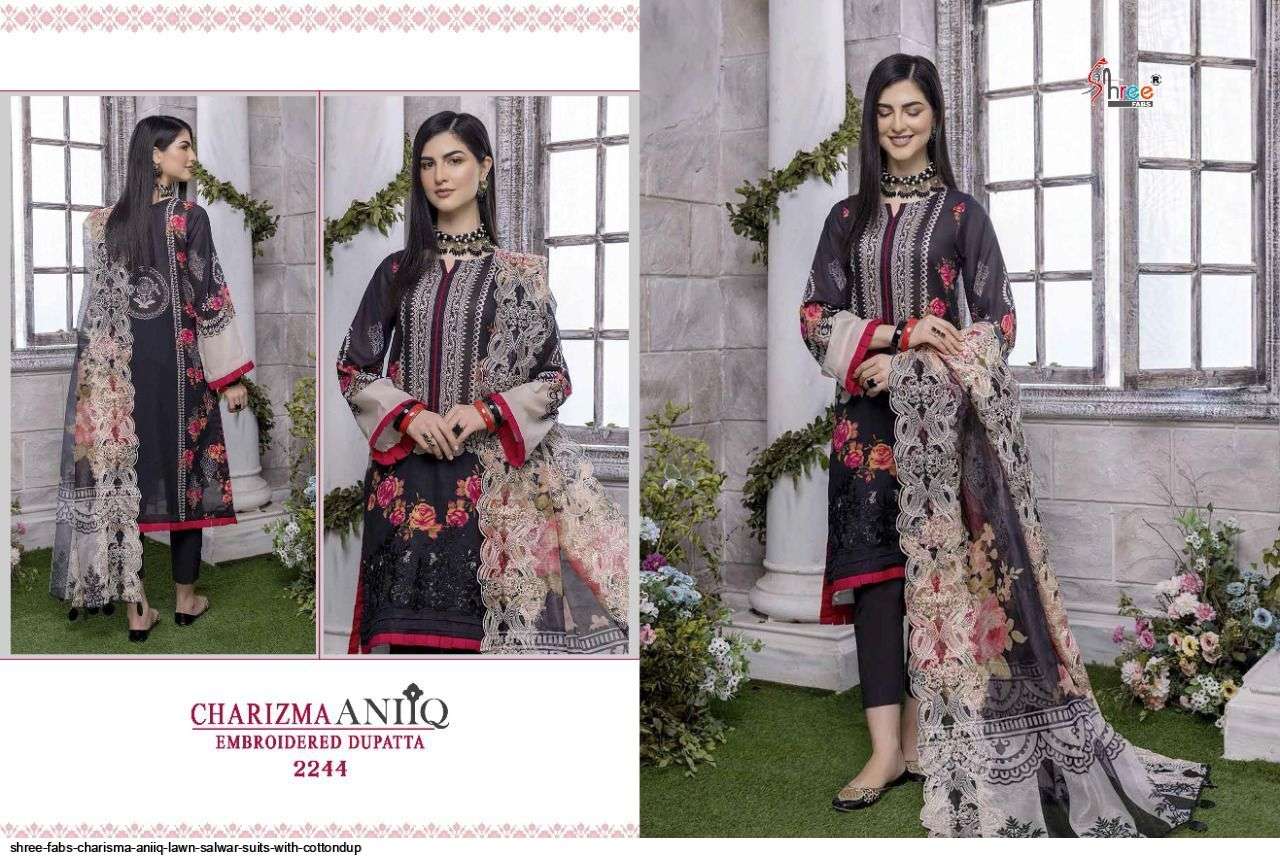 SHREE FAB PRESENT CHARIZMA ANIIQ PURE LAWN WITH EMBROIDERED DUPATTA PAKISTANI DESIGNER SUITS IN WHOLESALE PRICE IN SURAT - SAI DRESSES