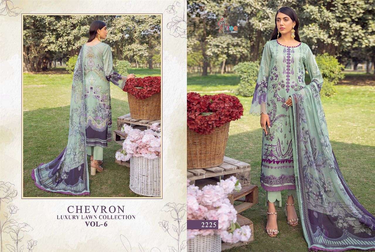 SHREE FABS PRESENT CHEVRON LUXURY LAWN COLLECTION VOL-06 PURE COTTON WITH EMBRODERY PAKISTANI DESIGNER SUITS IN WHOLESALE PRICE IN SURAT - SAI DRESSES