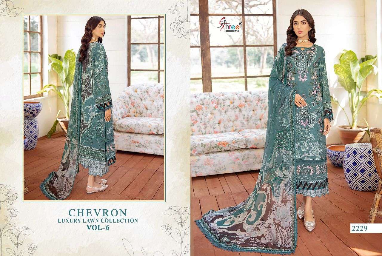 SHREE FABS PRESENT CHEVRON LUXURY LAWN COLLECTION VOL-06 PURE COTTON WITH EMBRODERY PAKISTANI DESIGNER SUITS IN WHOLESALE PRICE IN SURAT - SAI DRESSES
