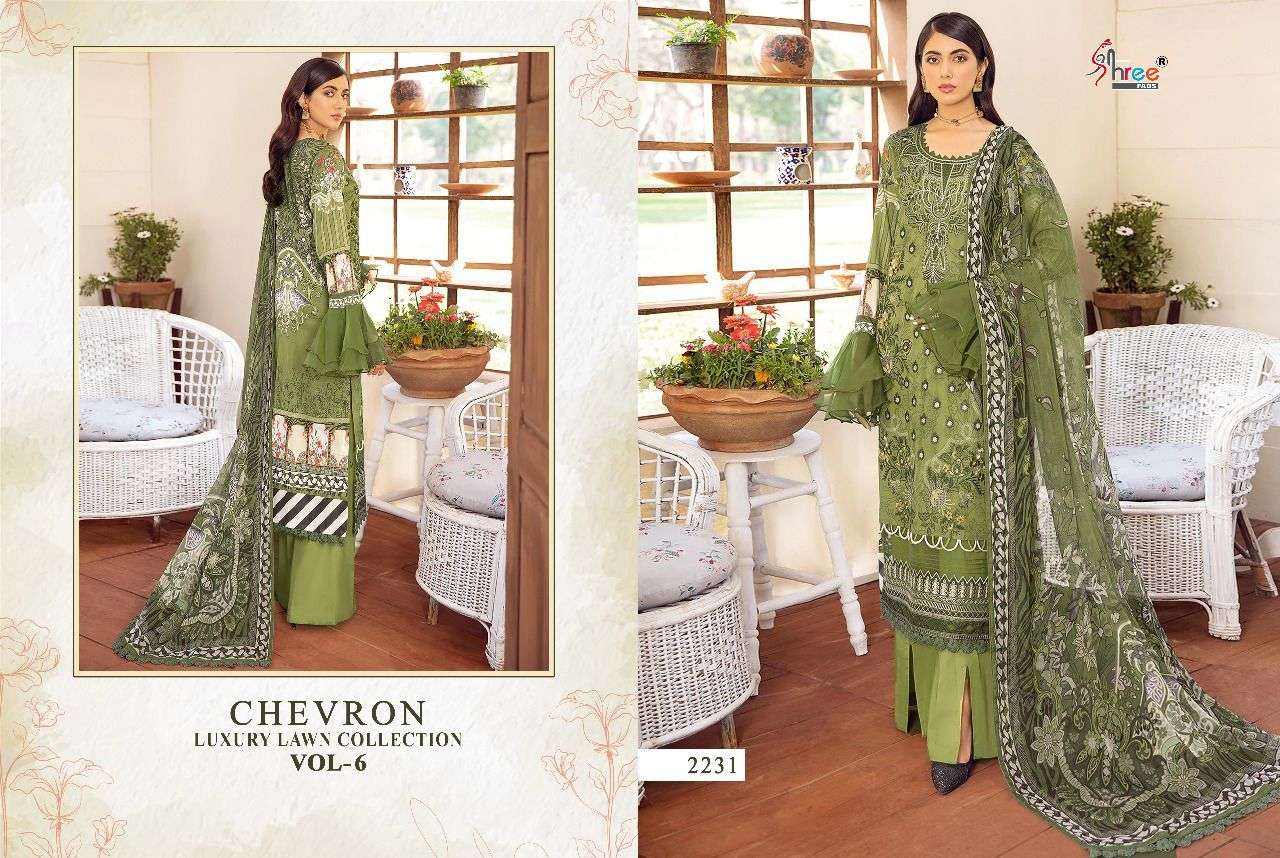 SHREE FABS PRESENT CHEVRON LUXURY LAWN COLLECTION VOL-06 PURE COTTON WITH EMBRODERY PAKISTANI DESIGNER SUITS IN WHOLESALE PRICE IN SURAT - SAI DRESSES