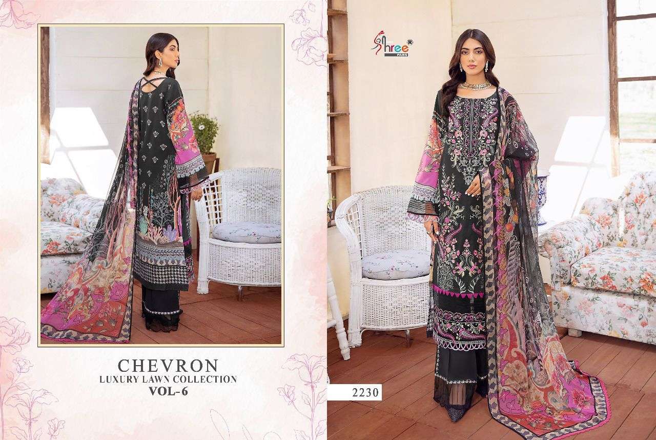 SHREE FABS PRESENT CHEVRON LUXURY LAWN COLLECTION VOL-06 PURE COTTON WITH EMBRODERY PAKISTANI DESIGNER SUITS IN WHOLESALE PRICE IN SURAT - SAI DRESSES