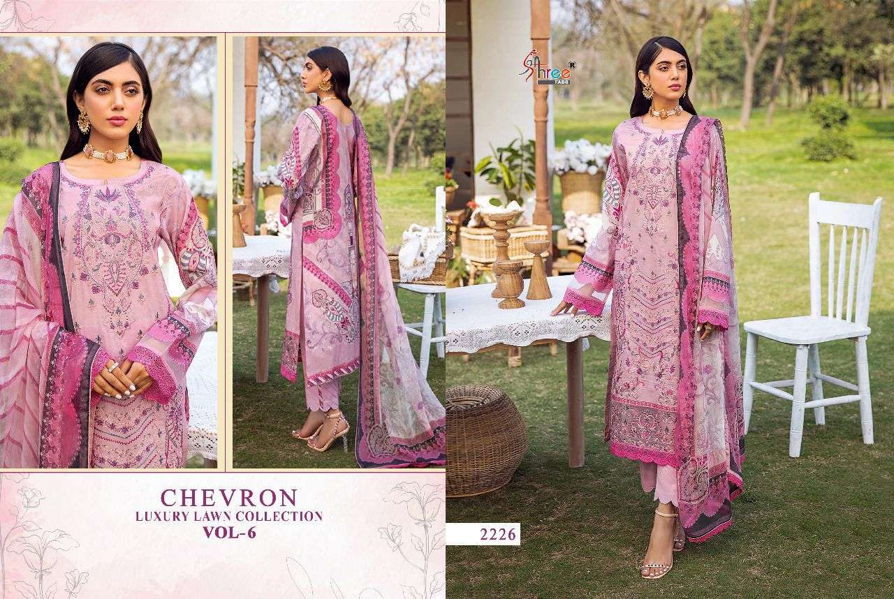 SHREE FABS PRESENT CHEVRON LUXURY LAWN COLLECTION VOL-06 PURE COTTON WITH EMBRODERY PAKISTANI DESIGNER SUITS IN WHOLESALE PRICE IN SURAT - SAI DRESSES