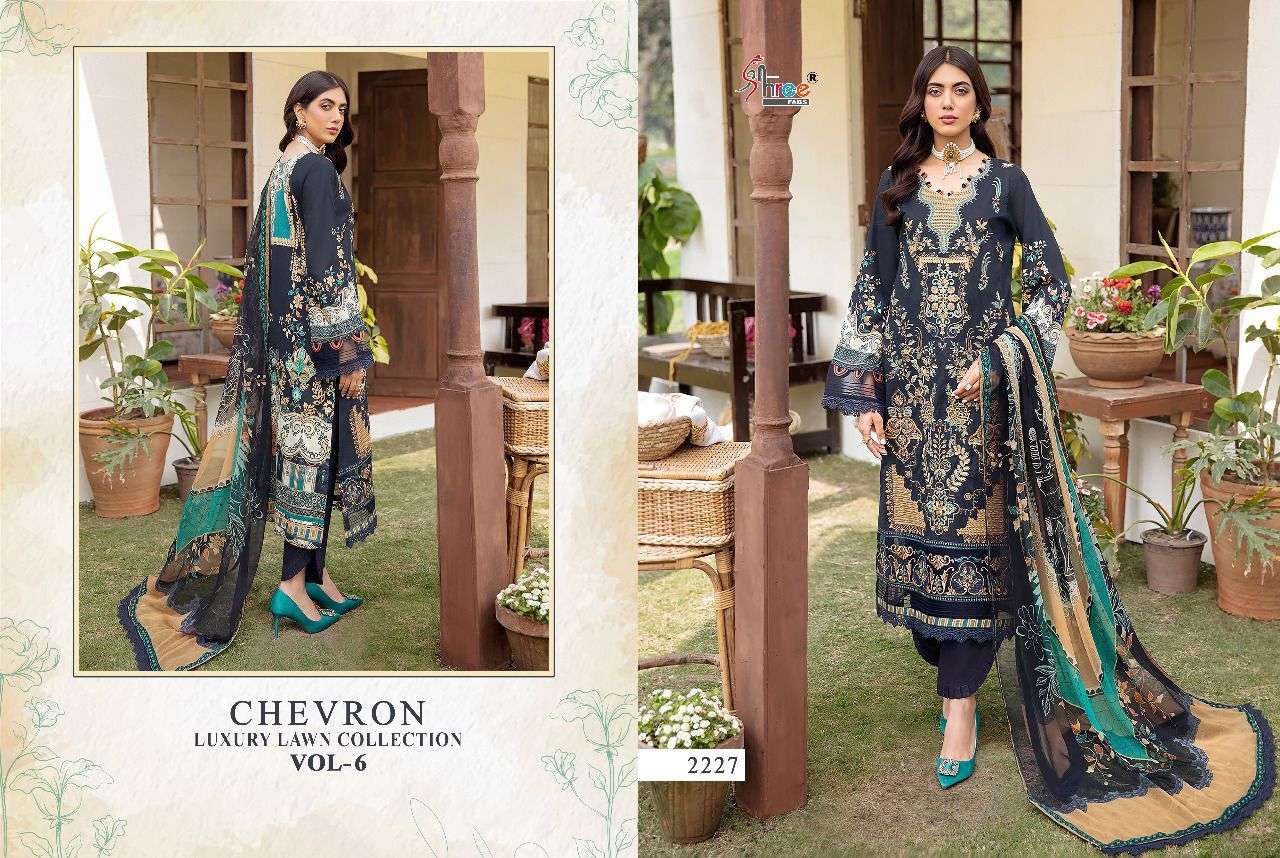 SHREE FABS PRESENT CHEVRON LUXURY LAWN COLLECTION VOL-06 PURE COTTON WITH EMBRODERY PAKISTANI DESIGNER SUITS IN WHOLESALE PRICE IN SURAT - SAI DRESSES