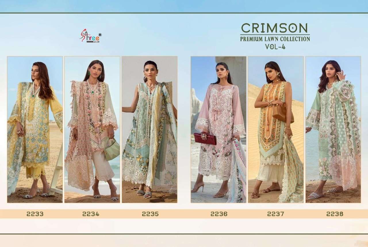 SHREE FABS PRESENT CRIMSON PREMIUM LAWN COLLECTION VOL 4 PAKISTANI DESIGNER SUITS IN WHOLESALE PRICE IN SURAT - SAI DRESSES