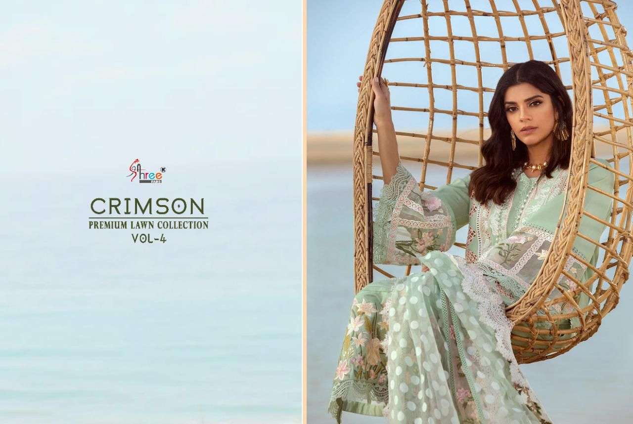 SHREE FABS PRESENT CRIMSON PREMIUM LAWN COLLECTION VOL 4 PAKISTANI DESIGNER SUITS IN WHOLESALE PRICE IN SURAT - SAI DRESSES