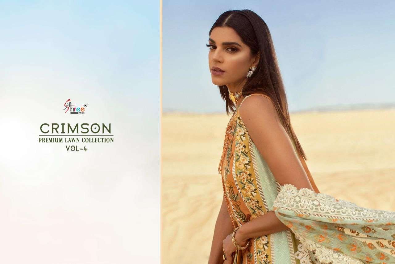 SHREE FABS PRESENT CRIMSON PREMIUM LAWN COLLECTION VOL 4 PAKISTANI DESIGNER SUITS IN WHOLESALE PRICE IN SURAT - SAI DRESSES