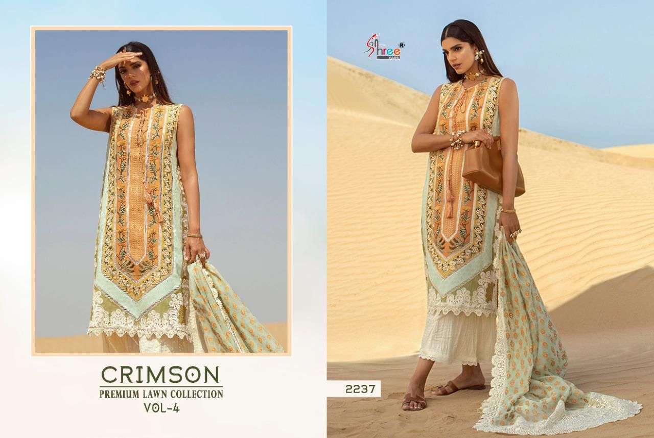 SHREE FABS PRESENT CRIMSON PREMIUM LAWN COLLECTION VOL 4 PAKISTANI DESIGNER SUITS IN WHOLESALE PRICE IN SURAT - SAI DRESSES