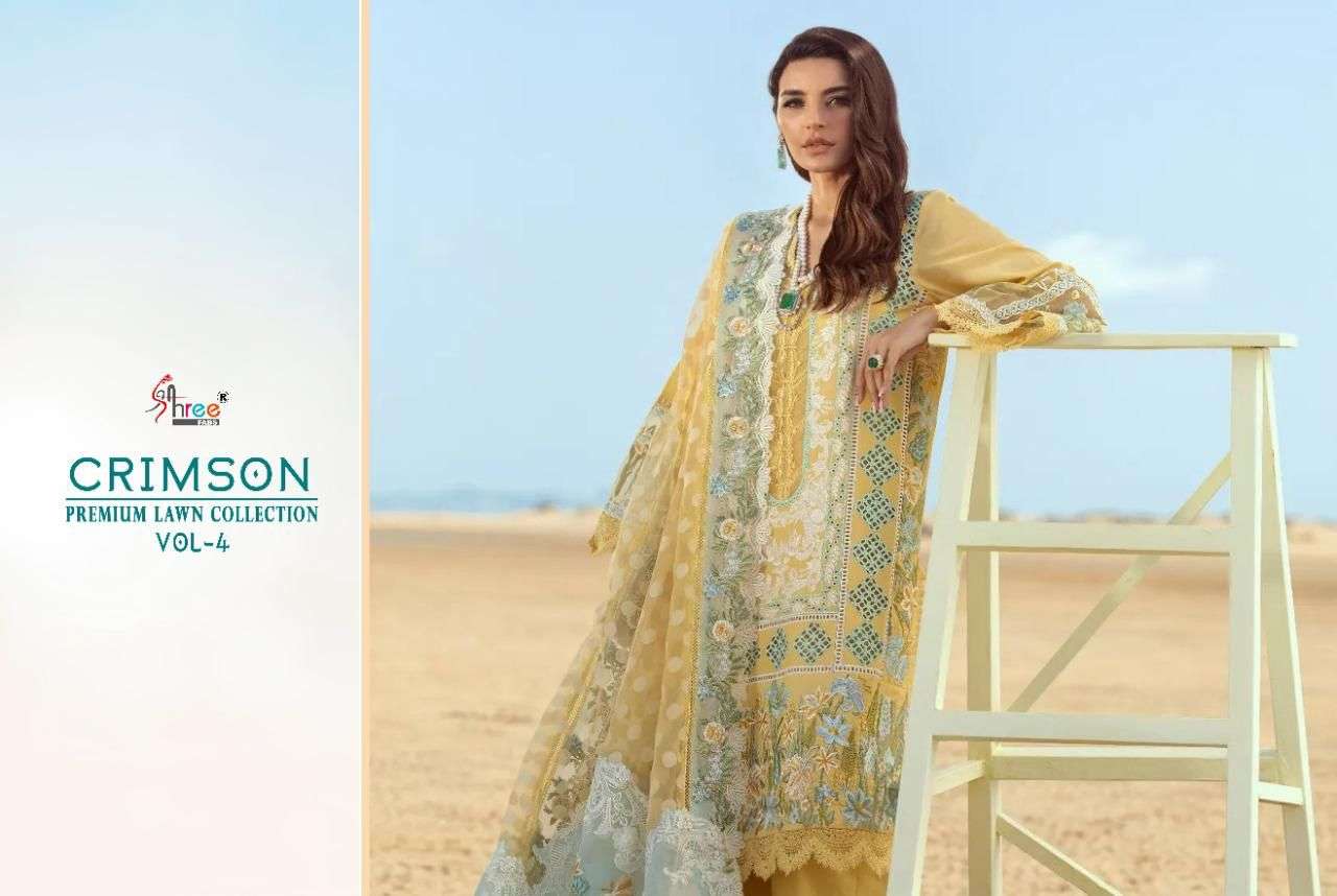 SHREE FABS PRESENT CRIMSON PREMIUM LAWN COLLECTION VOL 4 PAKISTANI DESIGNER SUITS IN WHOLESALE PRICE IN SURAT - SAI DRESSES