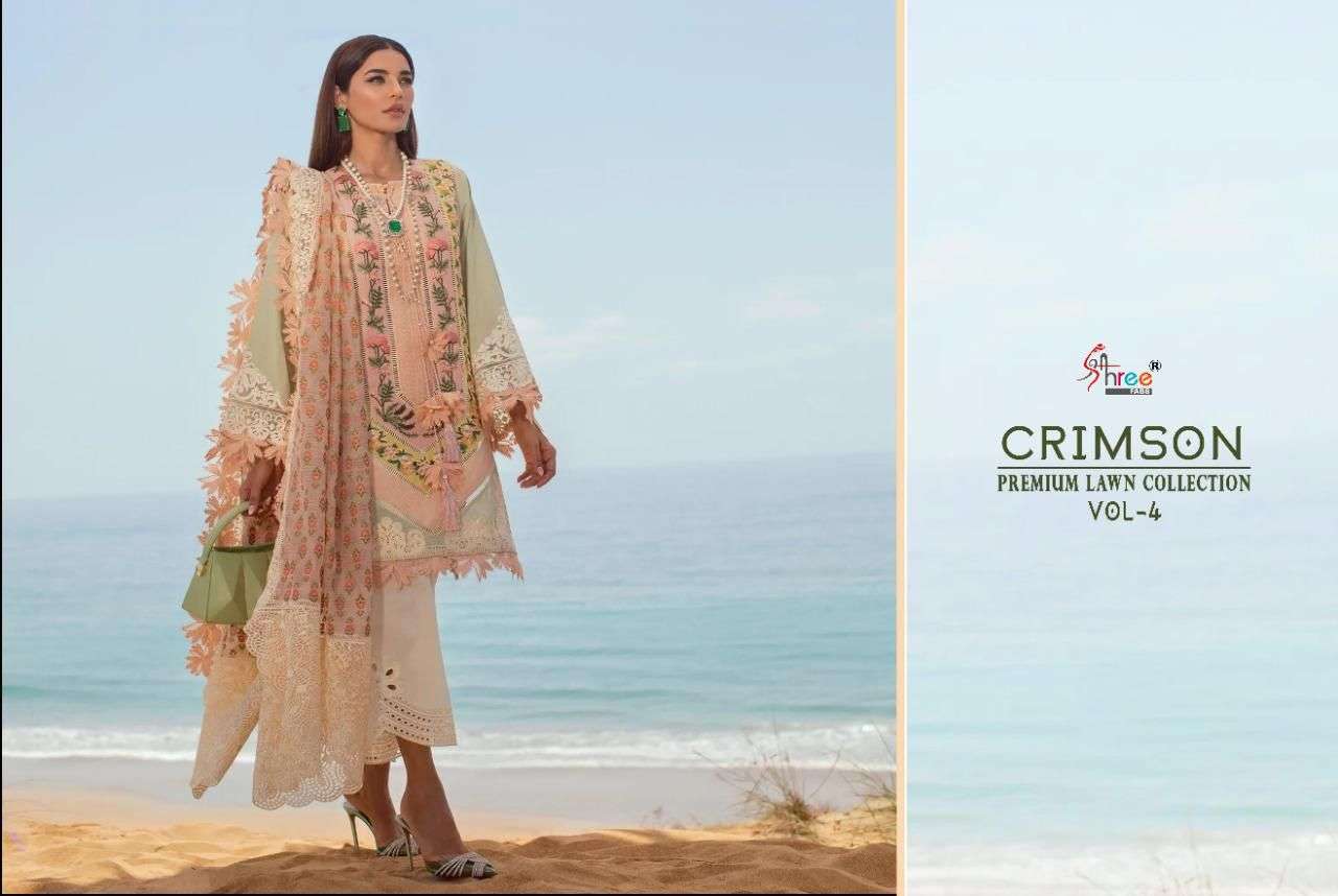 SHREE FABS PRESENT CRIMSON PREMIUM LAWN COLLECTION VOL 4 PAKISTANI DESIGNER SUITS IN WHOLESALE PRICE IN SURAT - SAI DRESSES