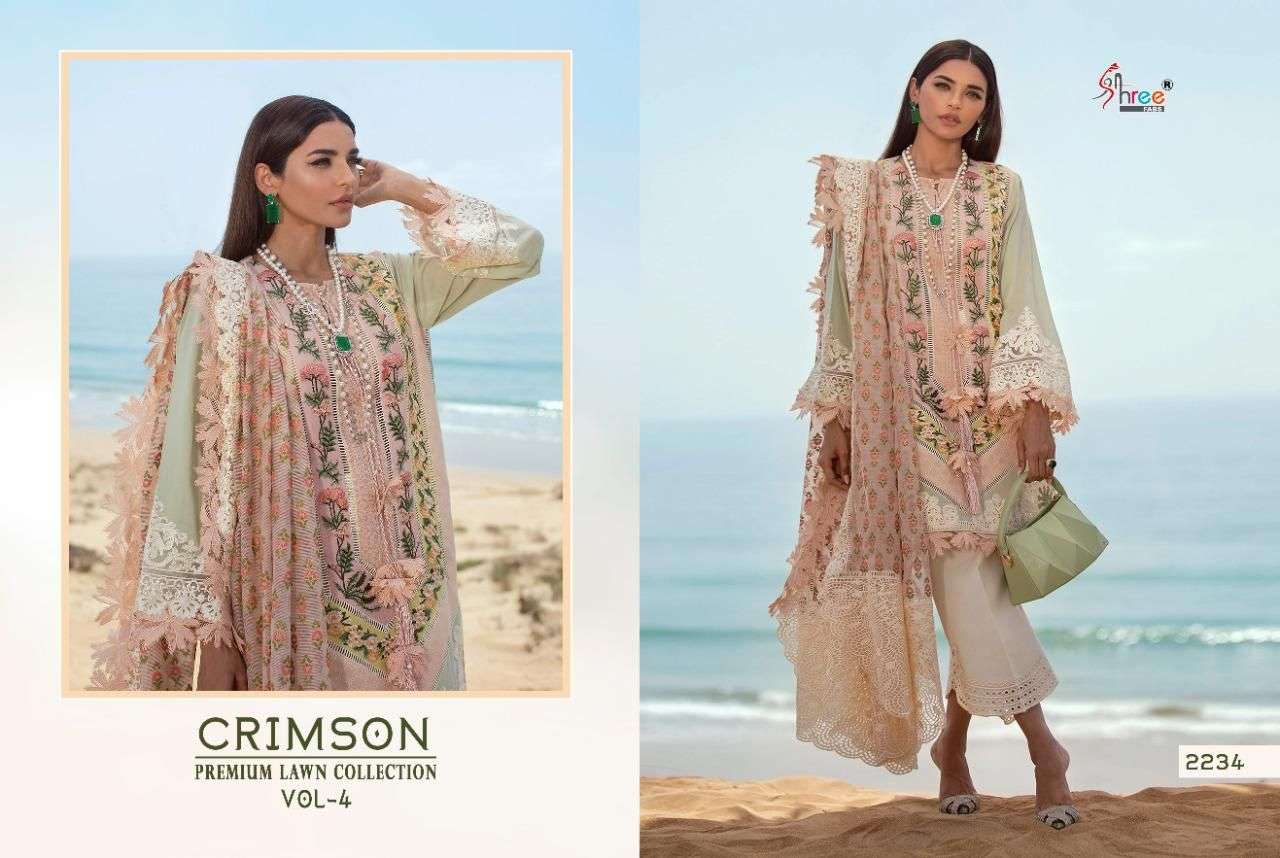 SHREE FABS PRESENT CRIMSON PREMIUM LAWN COLLECTION VOL 4 PAKISTANI DESIGNER SUITS IN WHOLESALE PRICE IN SURAT - SAI DRESSES