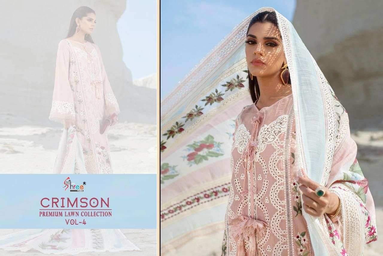 SHREE FABS PRESENT CRIMSON PREMIUM LAWN COLLECTION VOL 4 PAKISTANI DESIGNER SUITS IN WHOLESALE PRICE IN SURAT - SAI DRESSES