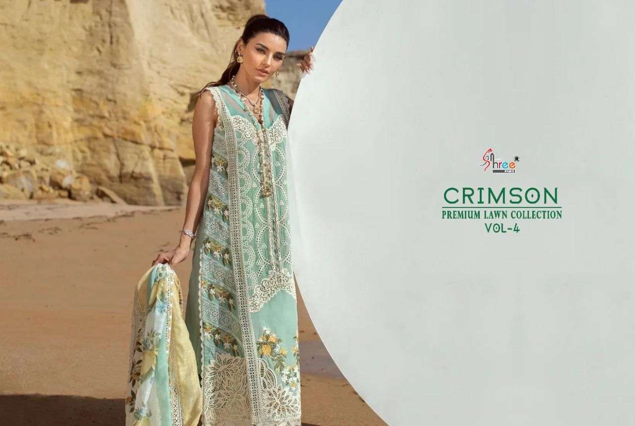 SHREE FABS PRESENT CRIMSON PREMIUM LAWN COLLECTION VOL 4 PAKISTANI DESIGNER SUITS IN WHOLESALE PRICE IN SURAT - SAI DRESSES