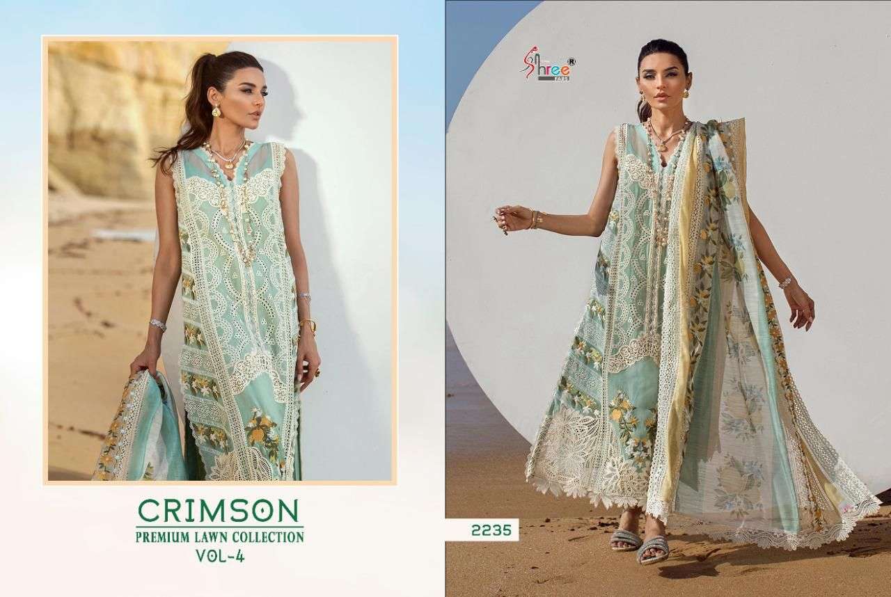 SHREE FABS PRESENT CRIMSON PREMIUM LAWN COLLECTION VOL 4 PAKISTANI DESIGNER SUITS IN WHOLESALE PRICE IN SURAT - SAI DRESSES