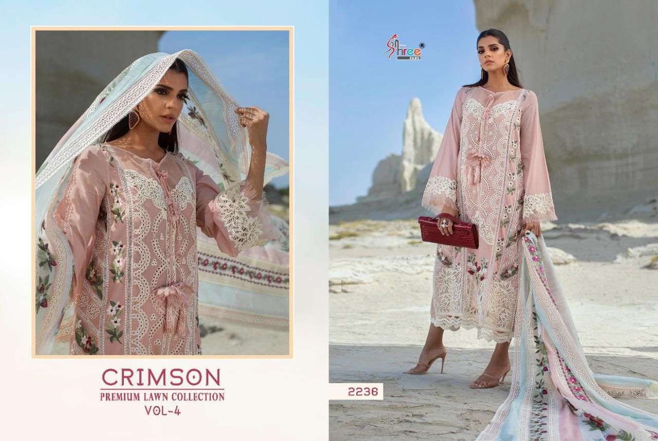 SHREE FABS PRESENT CRIMSON PREMIUM LAWN COLLECTION VOL 4 PAKISTANI DESIGNER SUITS IN WHOLESALE PRICE IN SURAT - SAI DRESSES