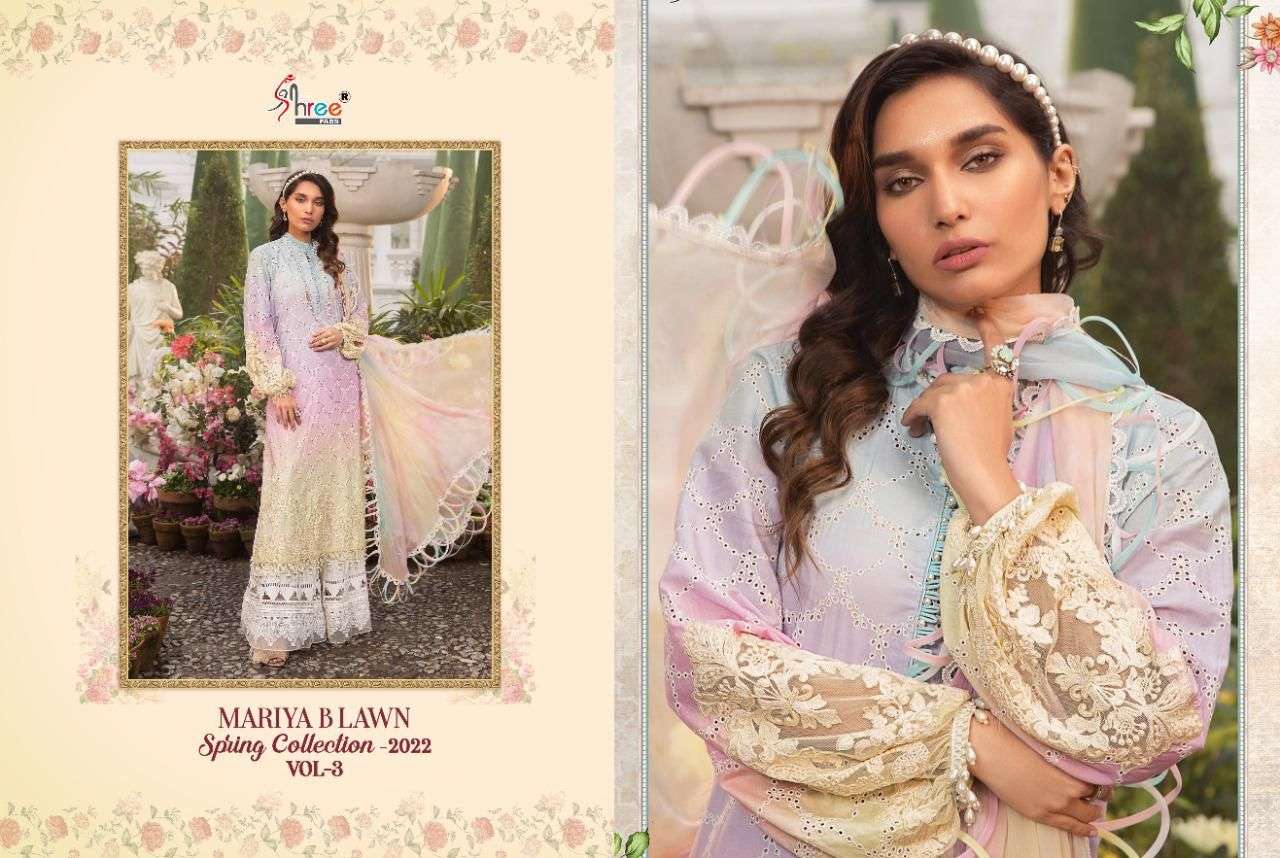 SHREE FABS PRESENT MARIYA B LAWN SPRING COLLECTION 2022 VOL 3 PAKISTANI SUITS IN WHOLESALE PRICE IN SURAT - SAI DRESSES