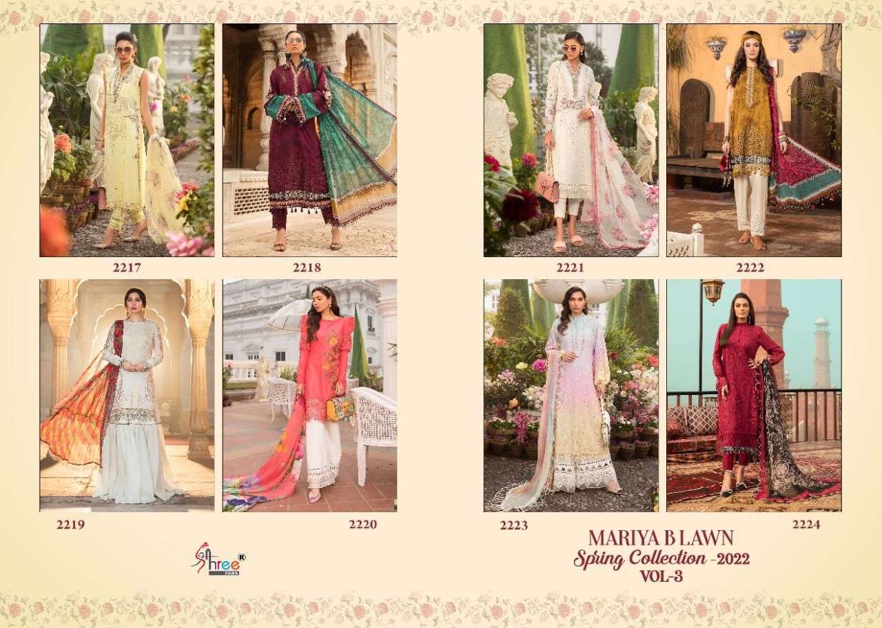 SHREE FABS PRESENT MARIYA B LAWN SPRING COLLECTION 2022 VOL 3 PAKISTANI SUITS IN WHOLESALE PRICE IN SURAT - SAI DRESSES