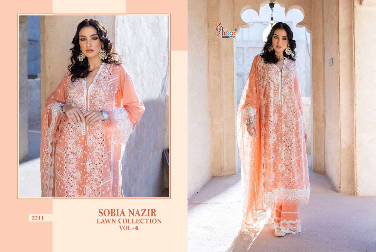 SHREE FABS PRESENT SOBIYA NAZIR LAWN COLLECTION VOL 6 COTTON PAKISTANI DESIGNER SUITS IN WHOLESALE PRICE IN SURAT - SAI DRESSES