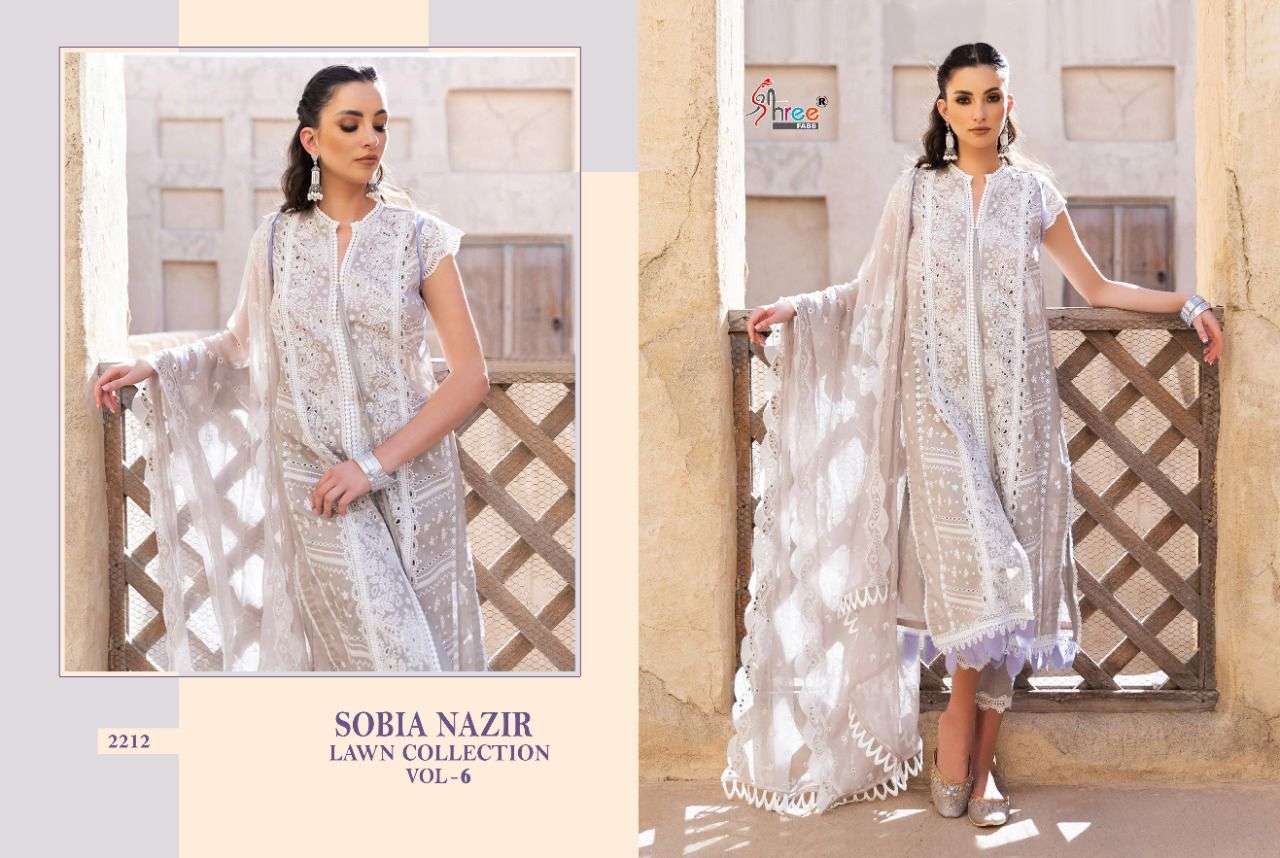 SHREE FABS PRESENT SOBIYA NAZIR LAWN COLLECTION VOL 6 COTTON PAKISTANI DESIGNER SUITS IN WHOLESALE PRICE IN SURAT - SAI DRESSES