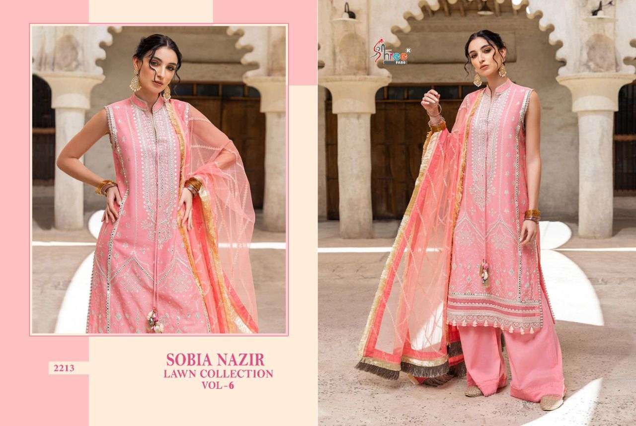 SHREE FABS PRESENT SOBIYA NAZIR LAWN COLLECTION VOL 6 COTTON PAKISTANI DESIGNER SUITS IN WHOLESALE PRICE IN SURAT - SAI DRESSES