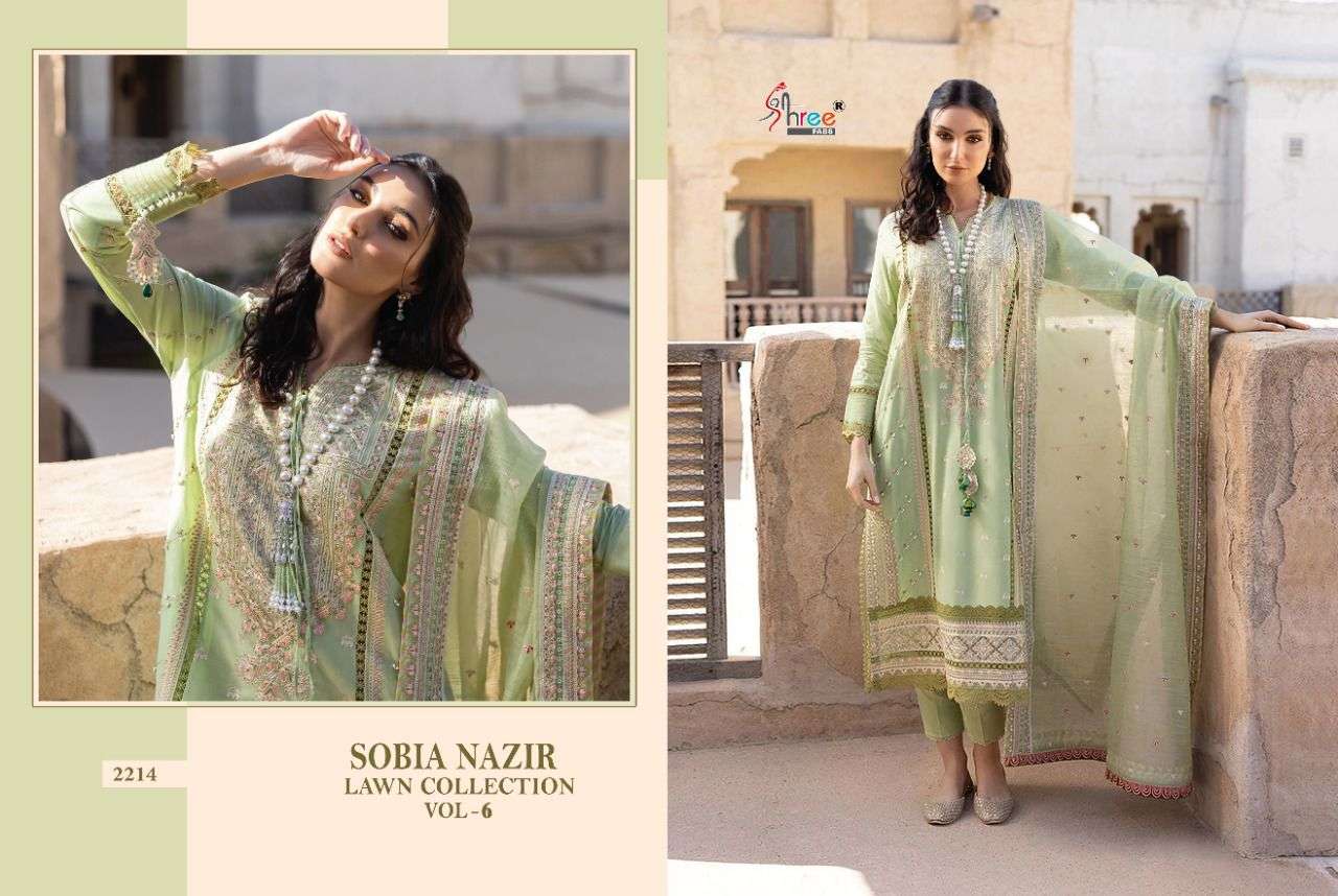 SHREE FABS PRESENT SOBIYA NAZIR LAWN COLLECTION VOL 6 COTTON PAKISTANI DESIGNER SUITS IN WHOLESALE PRICE IN SURAT - SAI DRESSES