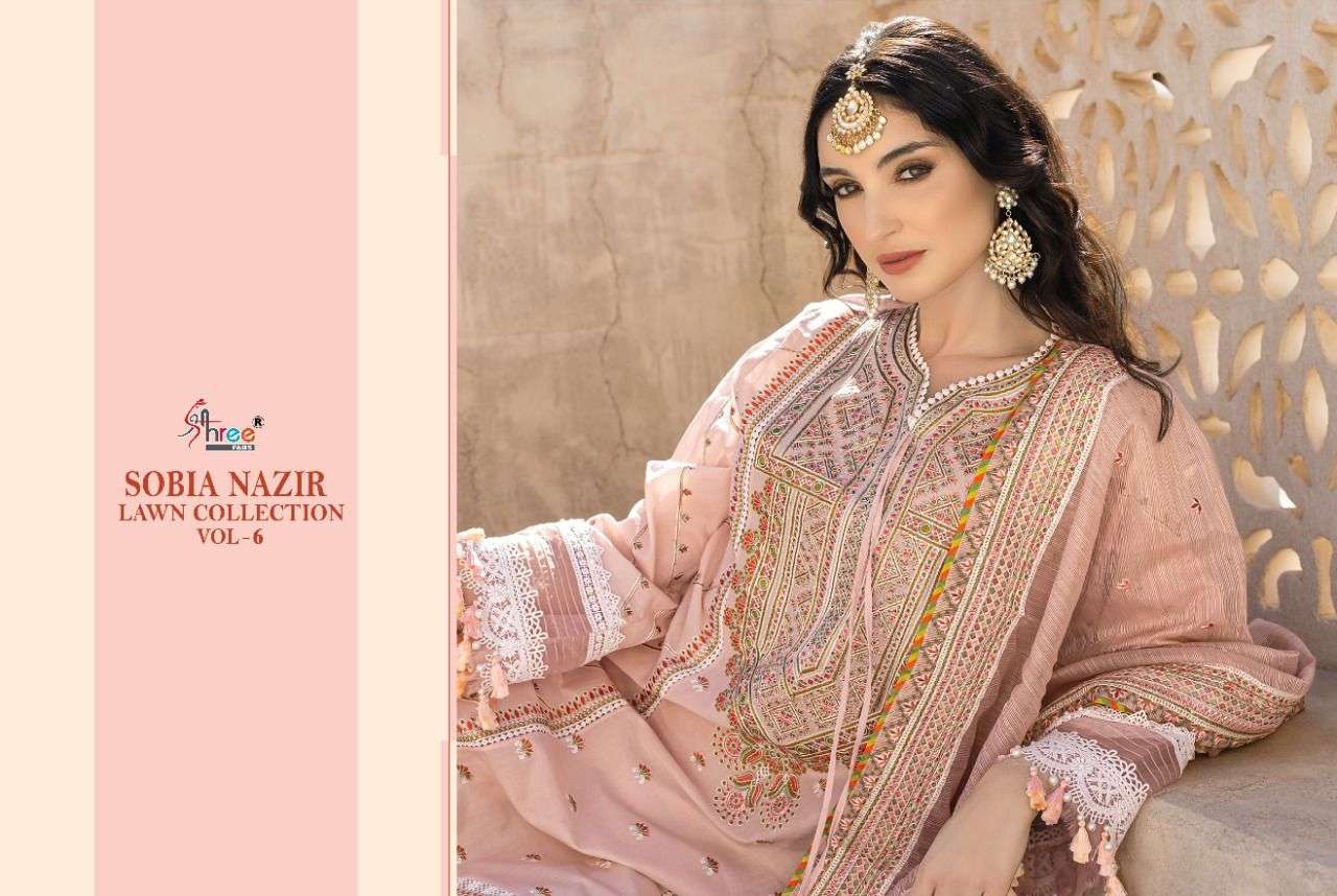 SHREE FABS PRESENT SOBIYA NAZIR LAWN COLLECTION VOL 6 COTTON PAKISTANI DESIGNER SUITS IN WHOLESALE PRICE IN SURAT - SAI DRESSES