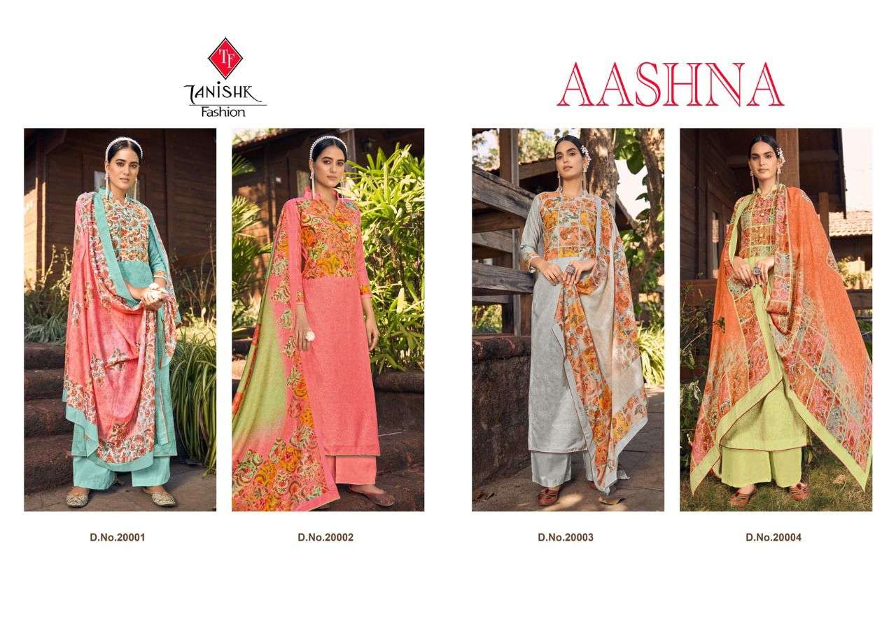 TANISHK FASHION PRESENT AASHNA PURE MASLIN DIGITAL PRINTED DESIGNER SUITS IN WHOLESALE PRICE IN SURAT - SAI DRESSES