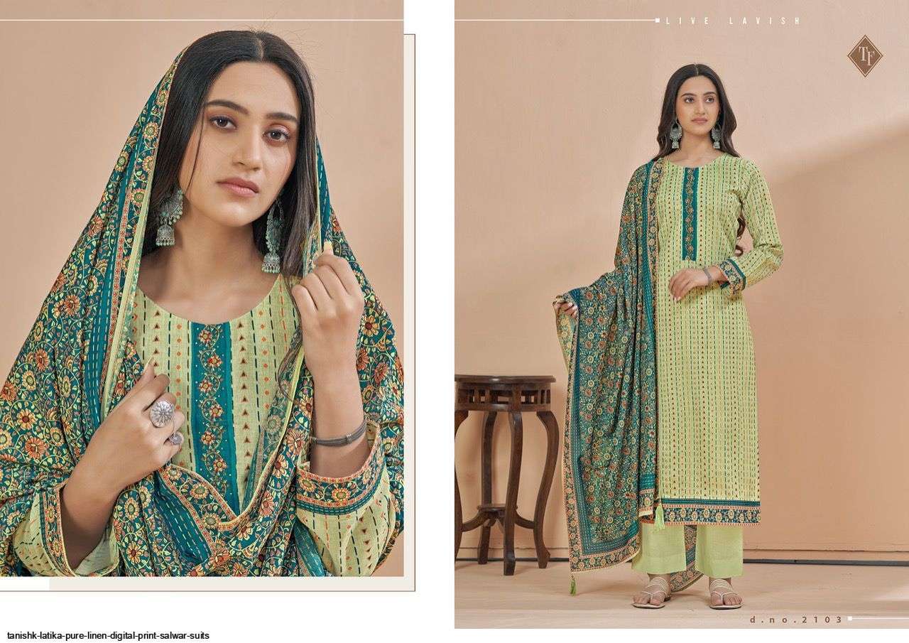 TANISHK FASHION PRESENT LATIKA PURE LINEN DIGITAL PRINTED SALWAR SUITS IN WHOLESALE PRICE IN SURAT - SAI DRESSES