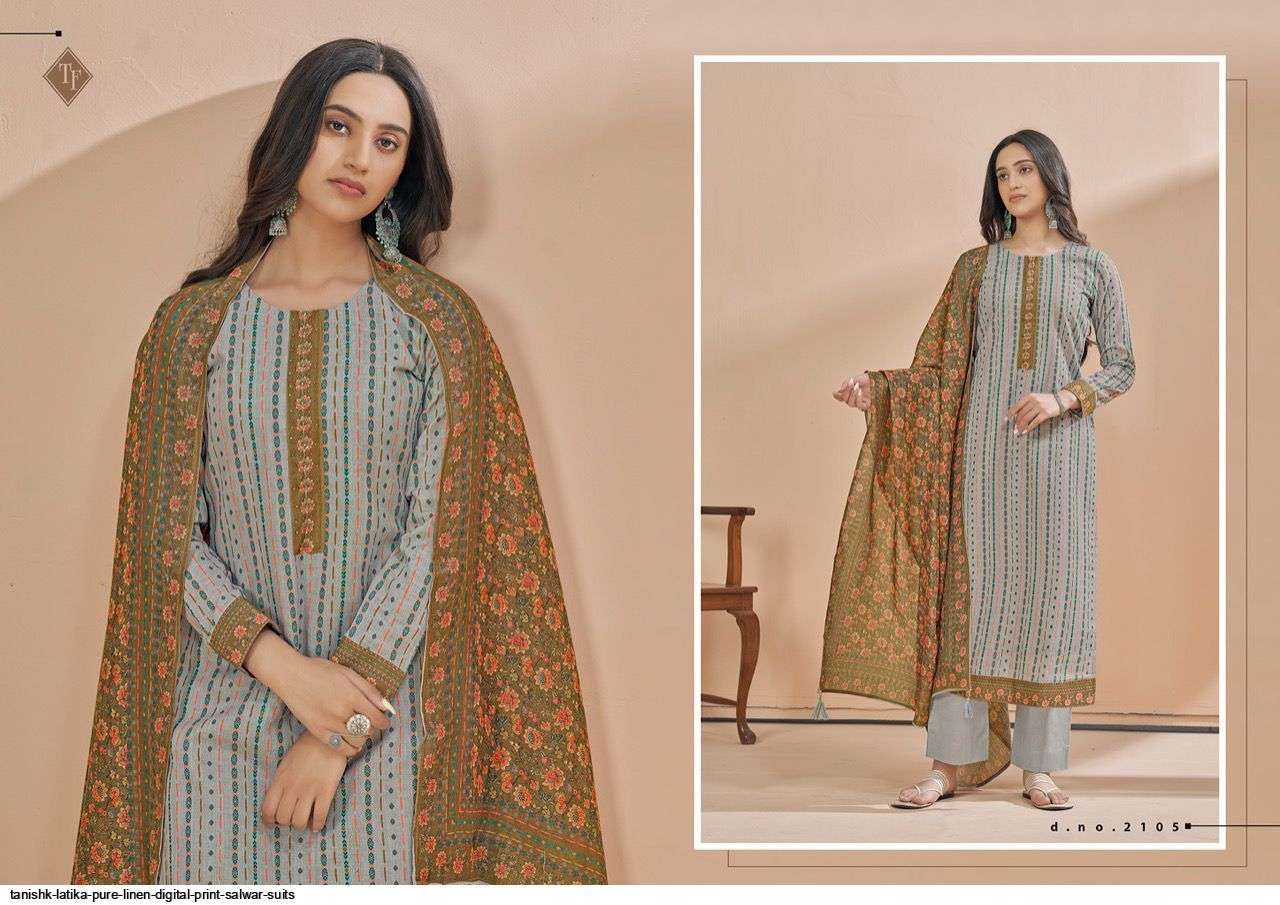 TANISHK FASHION PRESENT LATIKA PURE LINEN DIGITAL PRINTED SALWAR SUITS IN WHOLESALE PRICE IN SURAT - SAI DRESSES