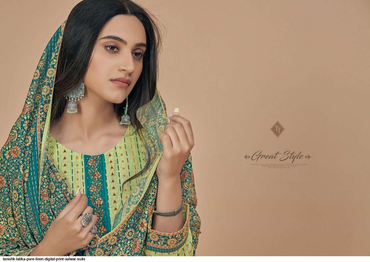 TANISHK FASHION PRESENT LATIKA PURE LINEN DIGITAL PRINTED SALWAR SUITS IN WHOLESALE PRICE IN SURAT - SAI DRESSES