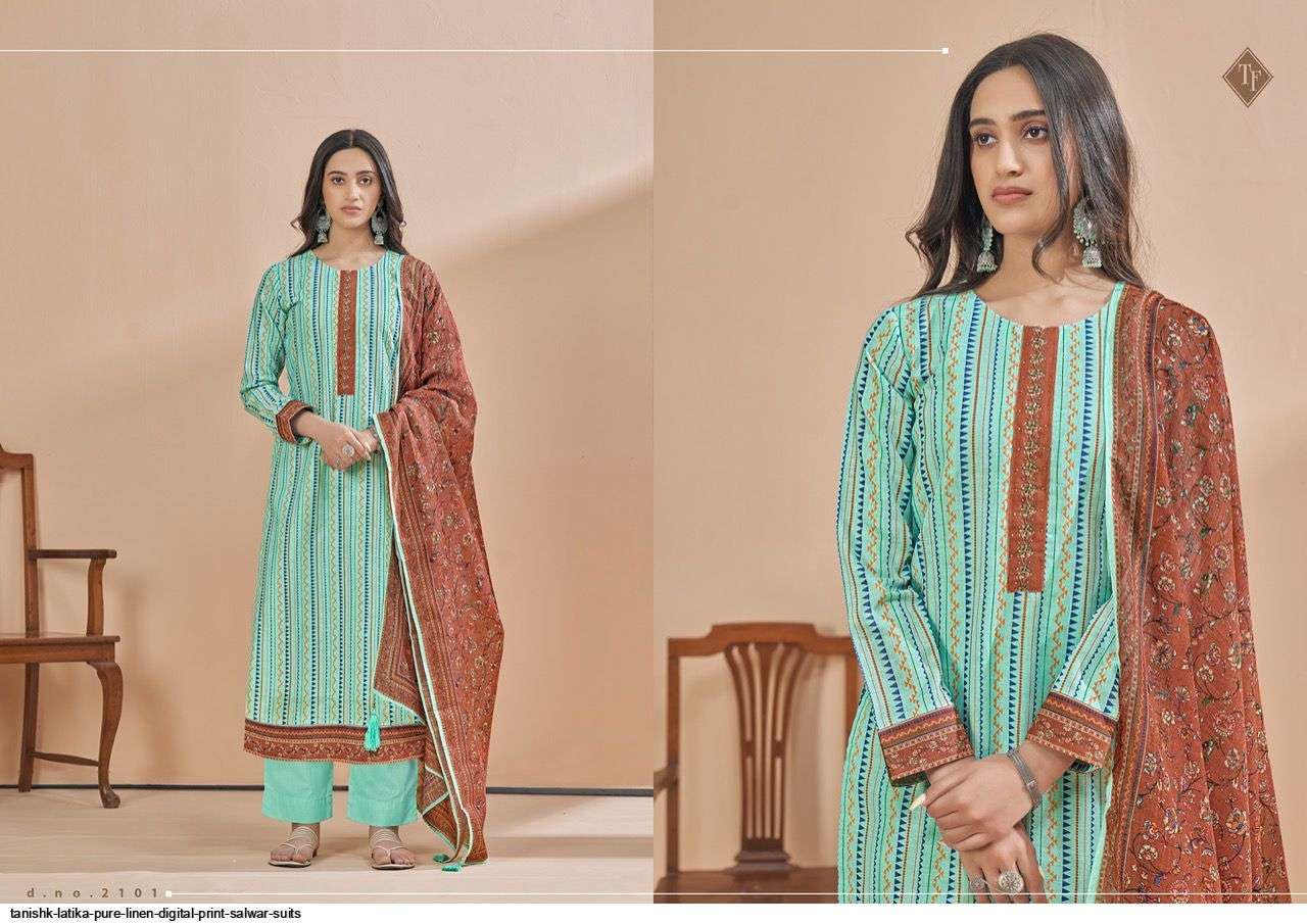 TANISHK FASHION PRESENT LATIKA PURE LINEN DIGITAL PRINTED SALWAR SUITS IN WHOLESALE PRICE IN SURAT - SAI DRESSES