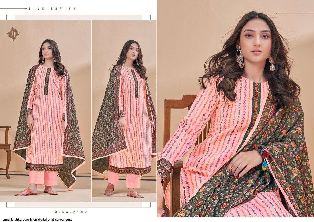 TANISHK FASHION PRESENT LATIKA PURE LINEN DIGITAL PRINTED SALWAR SUITS IN WHOLESALE PRICE IN SURAT - SAI DRESSES
