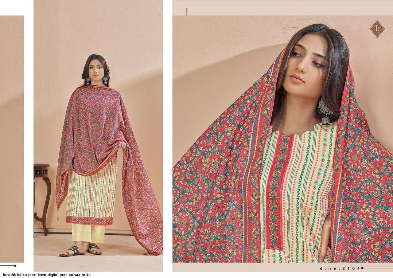 TANISHK FASHION PRESENT LATIKA PURE LINEN DIGITAL PRINTED SALWAR SUITS IN WHOLESALE PRICE IN SURAT - SAI DRESSES
