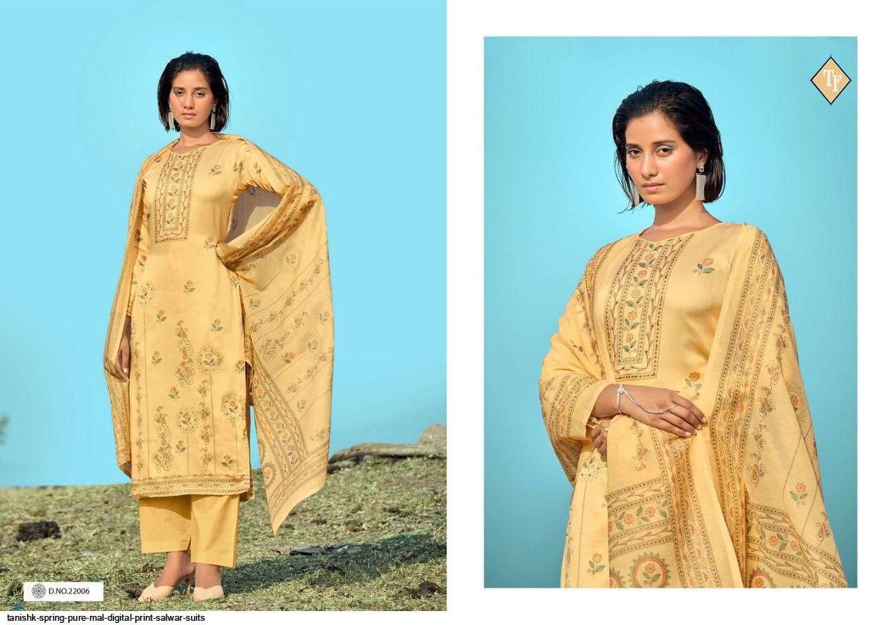 TANISHK FASHION PRESENT SPRING DIGITAL PRINT WITH HANDWORK DESIGNER SUITS IN WHOLESALE PRICE IN SURAT - SAI DRESSES